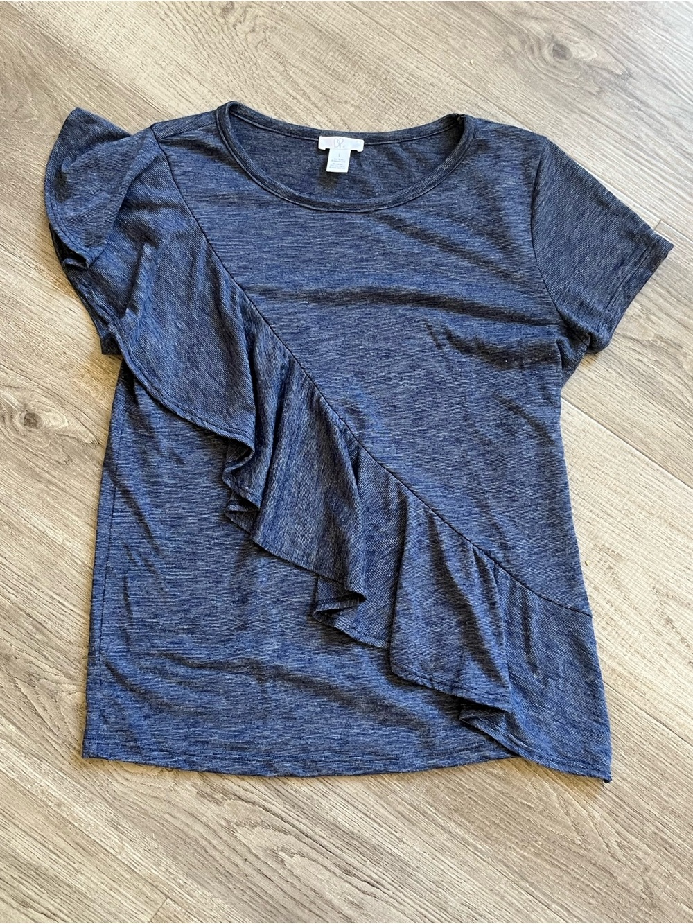 bp Heather Navy Short Sleeve Ruffle Tee